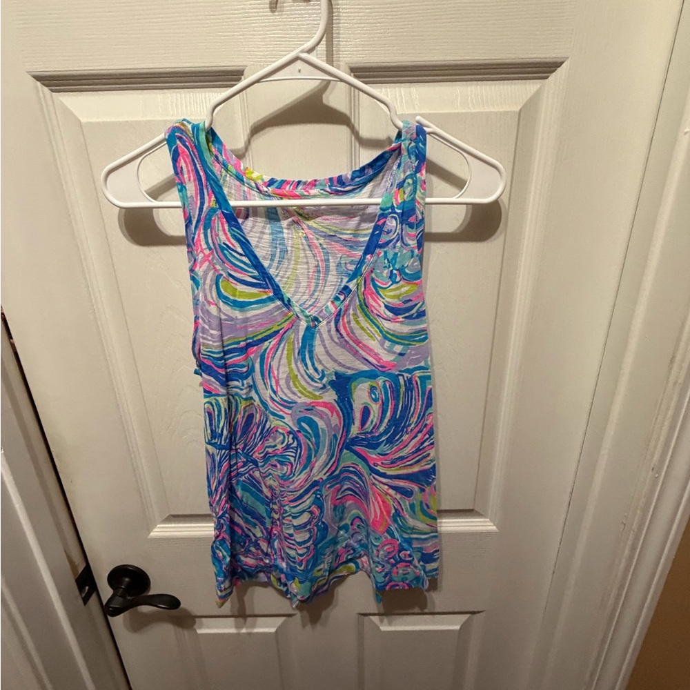 Lilly Pulitzer Swirl Print Racerback Tank - Blue Pink Green